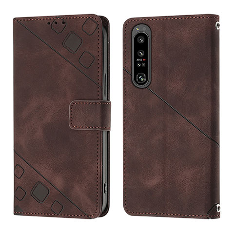 Custodia Portafoglio In Pelle Cover con Supporto YB1 per Sony Xperia 1 IV Marrone