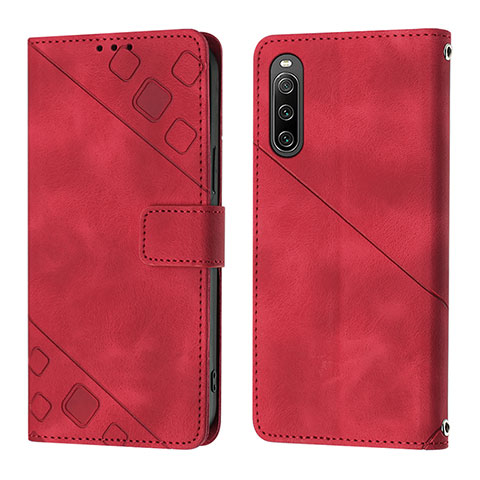 Custodia Portafoglio In Pelle Cover con Supporto YB1 per Sony Xperia 10 IV Rosso