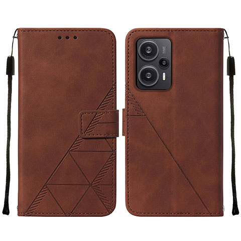 Custodia Portafoglio In Pelle Cover con Supporto YB2 per Xiaomi Poco F5 5G Marrone