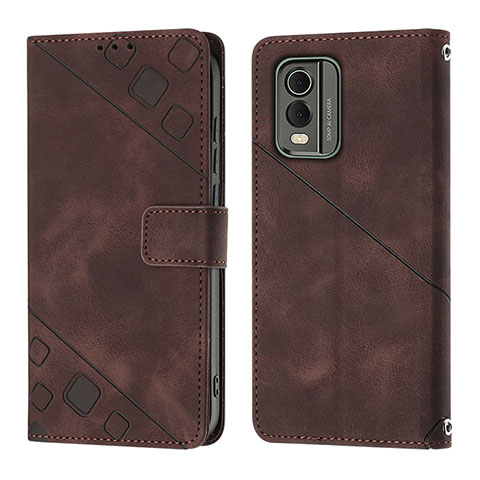 Custodia Portafoglio In Pelle Cover con Supporto YB3 per Nokia C32 Marrone