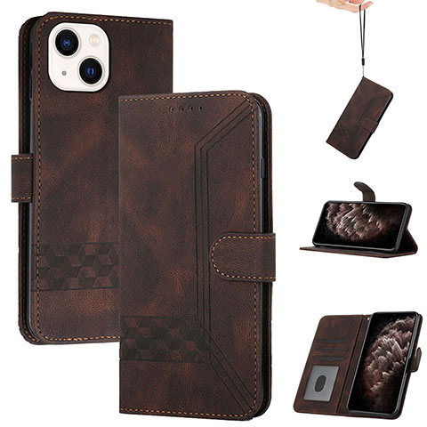 Custodia Portafoglio In Pelle Cover con Supporto YX4 per Apple iPhone 15 Plus Marrone
