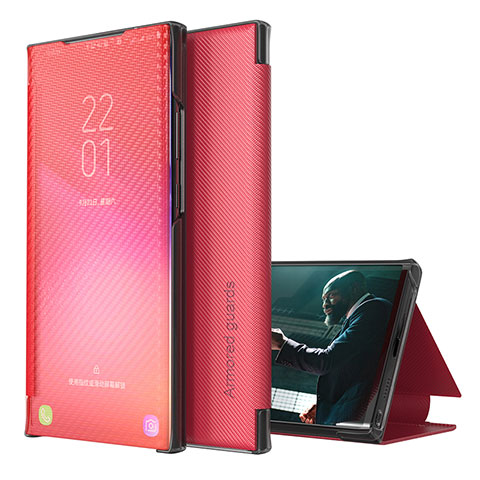 Custodia Portafoglio In Pelle Cover con Supporto ZL1 per Samsung Galaxy S23 Ultra 5G Rosso