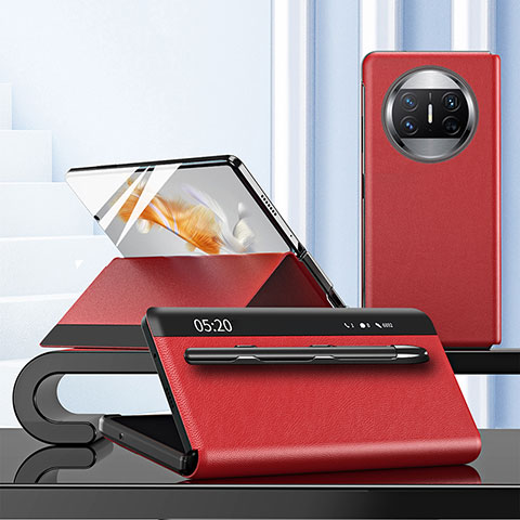 Custodia Portafoglio In Pelle Cover con Supporto ZL5 per Huawei Mate X3 Rosso
