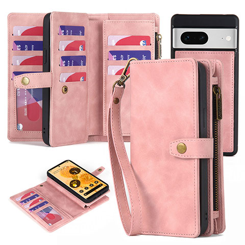 Custodia Portafoglio In Pelle Cover con Supporto ZY1 per Google Pixel 7 5G Oro Rosa