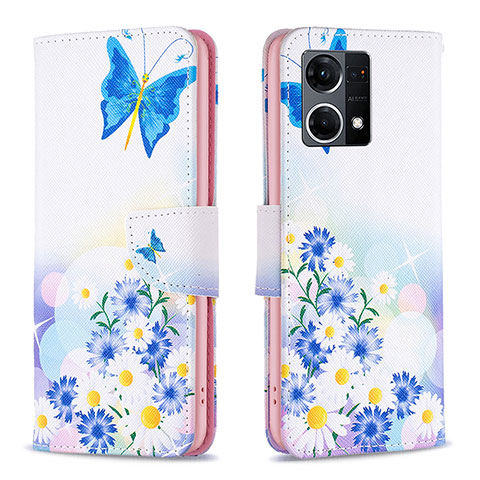 Custodia Portafoglio In Pelle Fantasia Modello Cover con Supporto B01F per Oppo F21s Pro 4G Blu