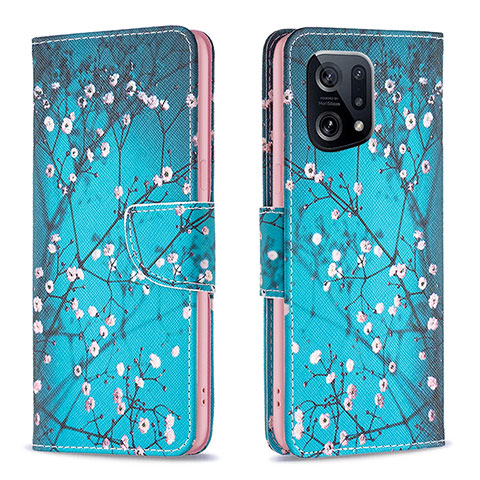 Custodia Portafoglio In Pelle Fantasia Modello Cover con Supporto B01F per Oppo Find X5 5G Ciano