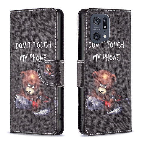 Custodia Portafoglio In Pelle Fantasia Modello Cover con Supporto B01F per Oppo Find X5 Pro 5G Grigio Scuro