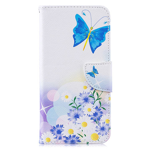 Custodia Portafoglio In Pelle Fantasia Modello Cover con Supporto B01F per Samsung Galaxy M20 Blu