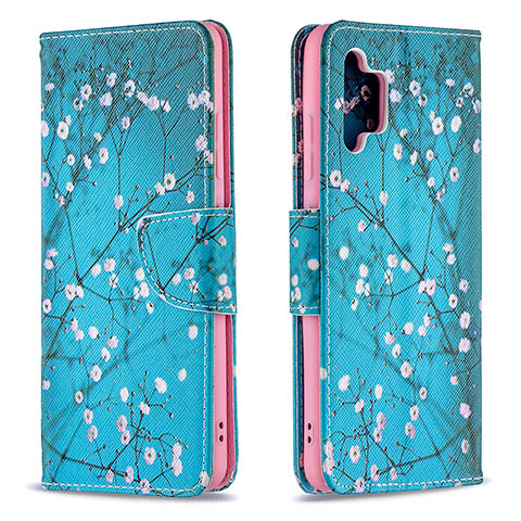 Custodia Portafoglio In Pelle Fantasia Modello Cover con Supporto B01F per Samsung Galaxy M32 5G Ciano