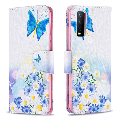 Custodia Portafoglio In Pelle Fantasia Modello Cover con Supporto B01F per Vivo Y20 Blu