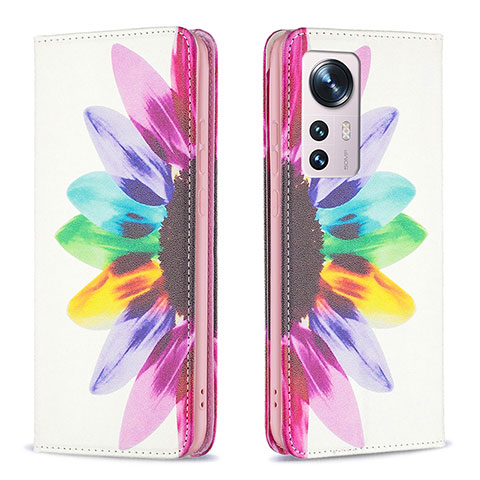 Custodia Portafoglio In Pelle Fantasia Modello Cover con Supporto B01F per Xiaomi Mi 12 Pro 5G Rosa Caldo
