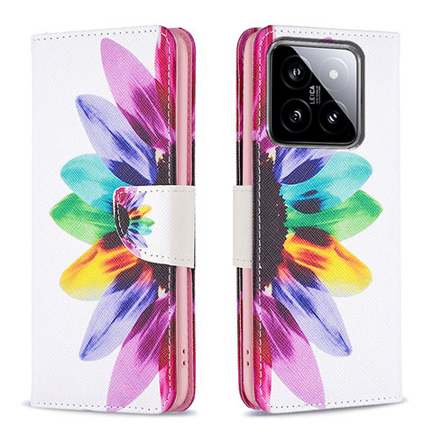 Custodia Portafoglio In Pelle Fantasia Modello Cover con Supporto B01F per Xiaomi Mi 14 5G Multicolore