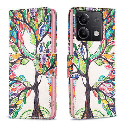 Custodia Portafoglio In Pelle Fantasia Modello Cover con Supporto B01F per Xiaomi Redmi Note 13 5G Verde