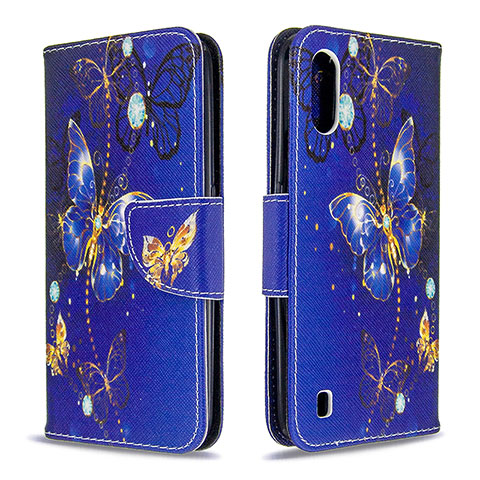 Custodia Portafoglio In Pelle Fantasia Modello Cover con Supporto B03F per Samsung Galaxy A01 SM-A015 Blu