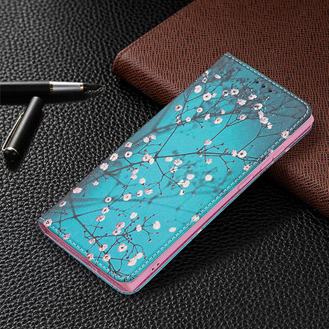 Custodia Portafoglio In Pelle Fantasia Modello Cover con Supporto B03F per Samsung Galaxy S21 Ultra 5G Ciano