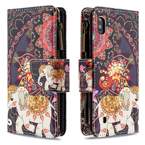 Custodia Portafoglio In Pelle Fantasia Modello Cover con Supporto B04F per Samsung Galaxy A10 Marrone