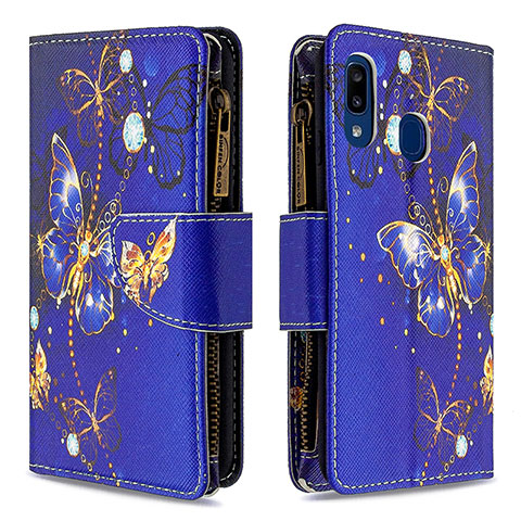 Custodia Portafoglio In Pelle Fantasia Modello Cover con Supporto B04F per Samsung Galaxy A20e Blu Notte