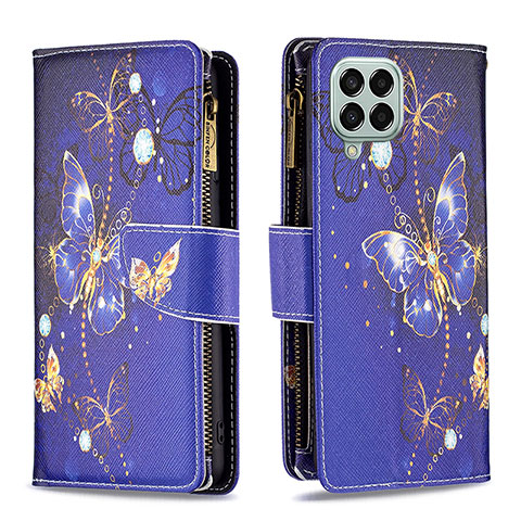 Custodia Portafoglio In Pelle Fantasia Modello Cover con Supporto B04F per Samsung Galaxy M33 5G Blu Notte