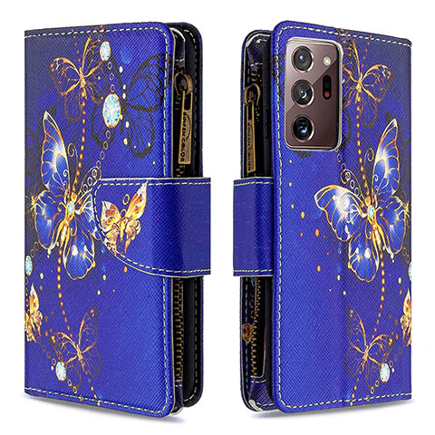Custodia Portafoglio In Pelle Fantasia Modello Cover con Supporto B04F per Samsung Galaxy Note 20 Ultra 5G Blu Notte