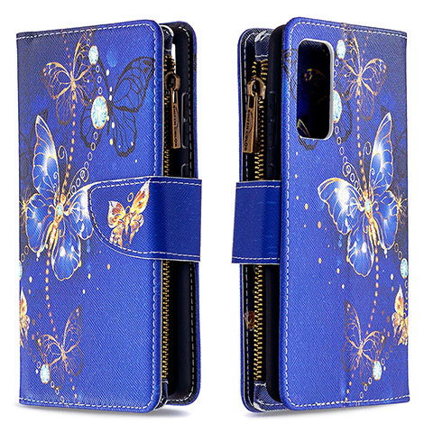 Custodia Portafoglio In Pelle Fantasia Modello Cover con Supporto B04F per Samsung Galaxy S20 FE 5G Blu Notte