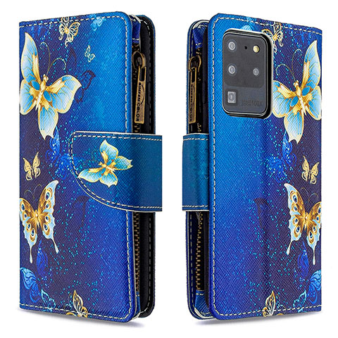 Custodia Portafoglio In Pelle Fantasia Modello Cover con Supporto B04F per Samsung Galaxy S20 Ultra Blu