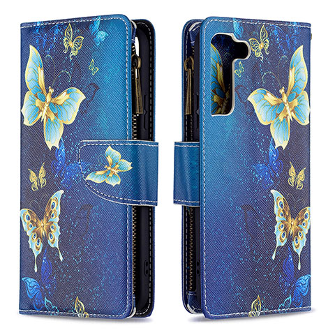 Custodia Portafoglio In Pelle Fantasia Modello Cover con Supporto B04F per Samsung Galaxy S21 5G Blu
