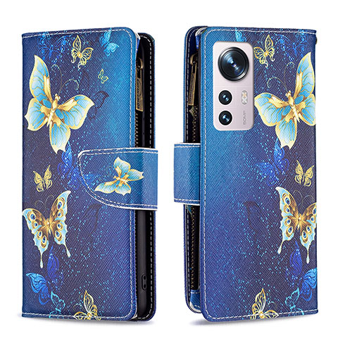 Custodia Portafoglio In Pelle Fantasia Modello Cover con Supporto B04F per Xiaomi Mi 12 Pro 5G Blu