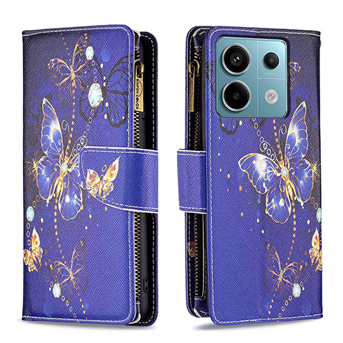 Custodia Portafoglio In Pelle Fantasia Modello Cover con Supporto B04F per Xiaomi Redmi Note 13 Pro 5G Blu Notte