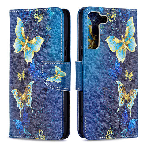 Custodia Portafoglio In Pelle Fantasia Modello Cover con Supporto B09F per Samsung Galaxy S21 5G Blu