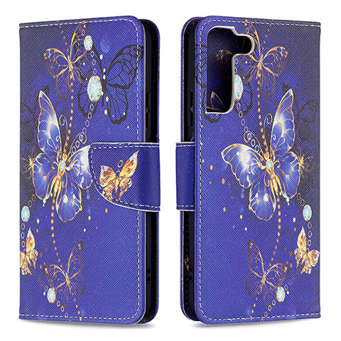 Custodia Portafoglio In Pelle Fantasia Modello Cover con Supporto B09F per Samsung Galaxy S21 5G Blu Notte
