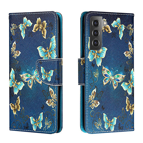 Custodia Portafoglio In Pelle Fantasia Modello Cover con Supporto H01X per Samsung Galaxy S22 5G Blu Notte