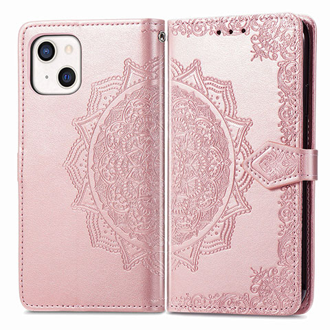 Custodia Portafoglio In Pelle Fantasia Modello Cover con Supporto H05 per Apple iPhone 13 Mini Oro Rosa