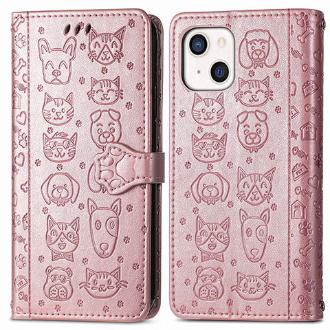 Custodia Portafoglio In Pelle Fantasia Modello Cover con Supporto H11 per Apple iPhone 14 Plus Oro Rosa