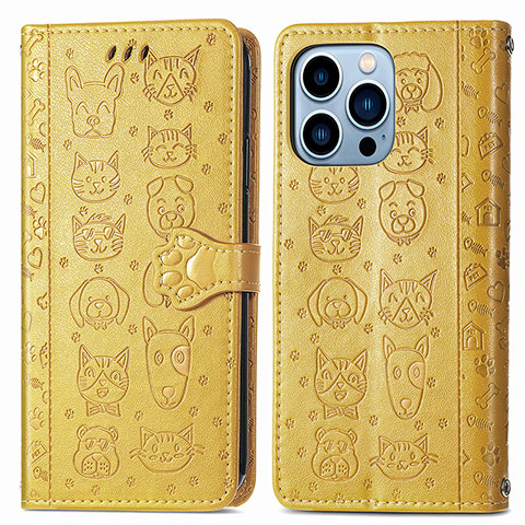 Custodia Portafoglio In Pelle Fantasia Modello Cover con Supporto H12 per Apple iPhone 13 Pro Max Giallo