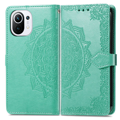 Custodia Portafoglio In Pelle Fantasia Modello Cover con Supporto L01 per Xiaomi Mi 11 Lite 5G Verde