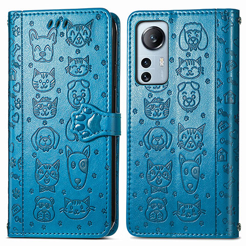 Custodia Portafoglio In Pelle Fantasia Modello Cover con Supporto L01 per Xiaomi Mi 12 Pro 5G Blu