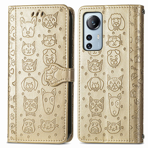 Custodia Portafoglio In Pelle Fantasia Modello Cover con Supporto L01 per Xiaomi Mi 12 Pro 5G Oro