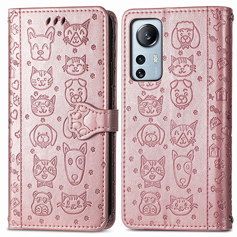 Custodia Portafoglio In Pelle Fantasia Modello Cover con Supporto L01 per Xiaomi Mi 12 Pro 5G Rosa