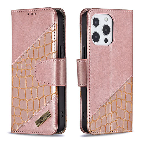 Custodia Portafoglio In Pelle Fantasia Modello Cover con Supporto L05 per Apple iPhone 14 Pro Oro Rosa