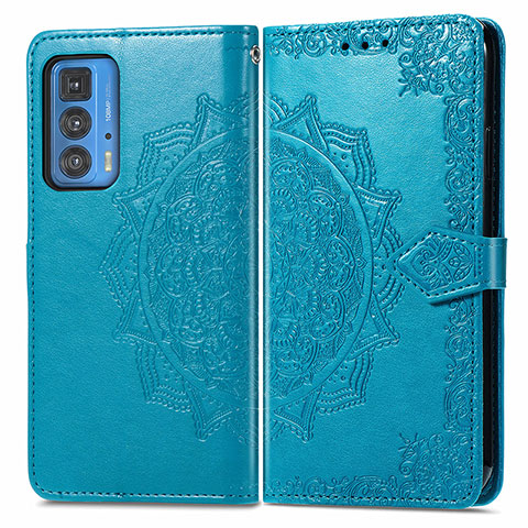 Custodia Portafoglio In Pelle Fantasia Modello Cover con Supporto per Motorola Moto Edge 20 Pro 5G Blu