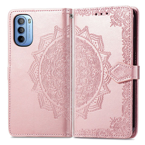 Custodia Portafoglio In Pelle Fantasia Modello Cover con Supporto per Motorola Moto G41 Oro Rosa