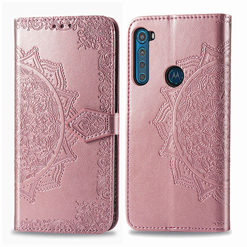 Custodia Portafoglio In Pelle Fantasia Modello Cover con Supporto per Motorola Moto One Fusion Plus Oro Rosa