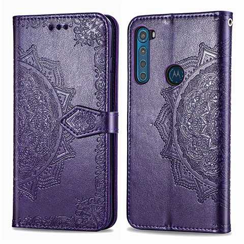 Custodia Portafoglio In Pelle Fantasia Modello Cover con Supporto per Motorola Moto One Fusion Plus Viola