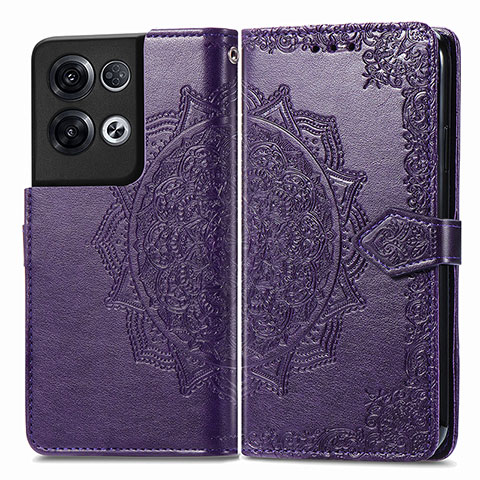 Custodia Portafoglio In Pelle Fantasia Modello Cover con Supporto per Oppo Reno8 Pro 5G Viola