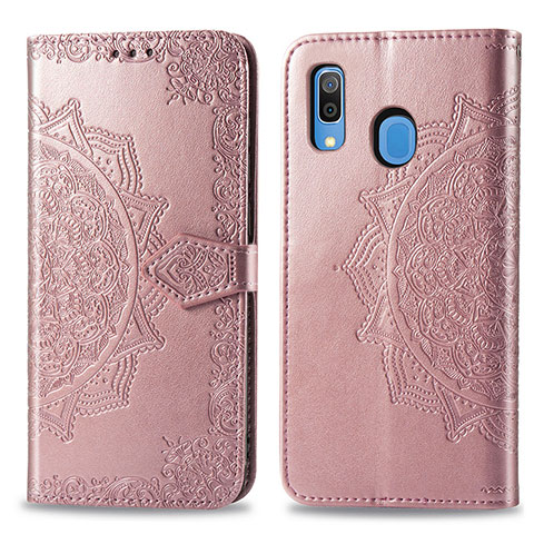 Custodia Portafoglio In Pelle Fantasia Modello Cover con Supporto per Samsung Galaxy A20 Oro Rosa