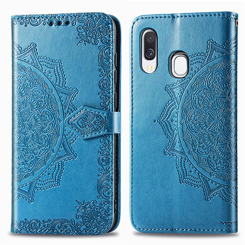 Custodia Portafoglio In Pelle Fantasia Modello Cover con Supporto per Samsung Galaxy A40 Blu
