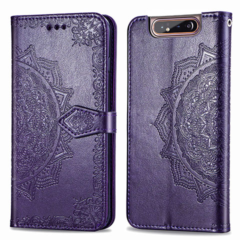 Custodia Portafoglio In Pelle Fantasia Modello Cover con Supporto per Samsung Galaxy A80 Viola