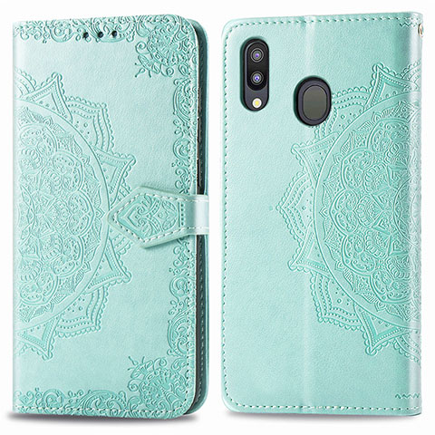 Custodia Portafoglio In Pelle Fantasia Modello Cover con Supporto per Samsung Galaxy M20 Verde