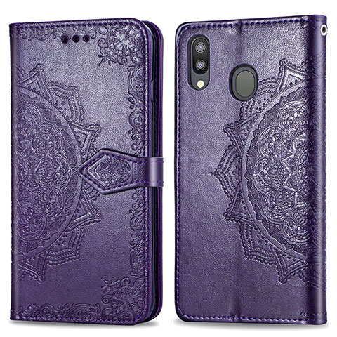 Custodia Portafoglio In Pelle Fantasia Modello Cover con Supporto per Samsung Galaxy M20 Viola