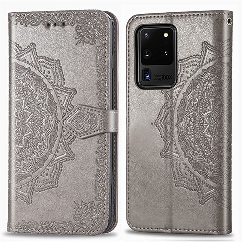 Custodia Portafoglio In Pelle Fantasia Modello Cover con Supporto per Samsung Galaxy S20 Ultra Grigio